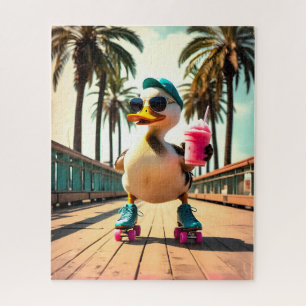 Puzzle Pato Patinador Divertido Verano Retro