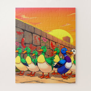Puzzle Patos recorriendo un camino para niños