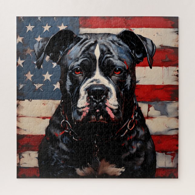 Puzzle Patriot Pitbull con bandera estadounidense el 4 de (Vertical)