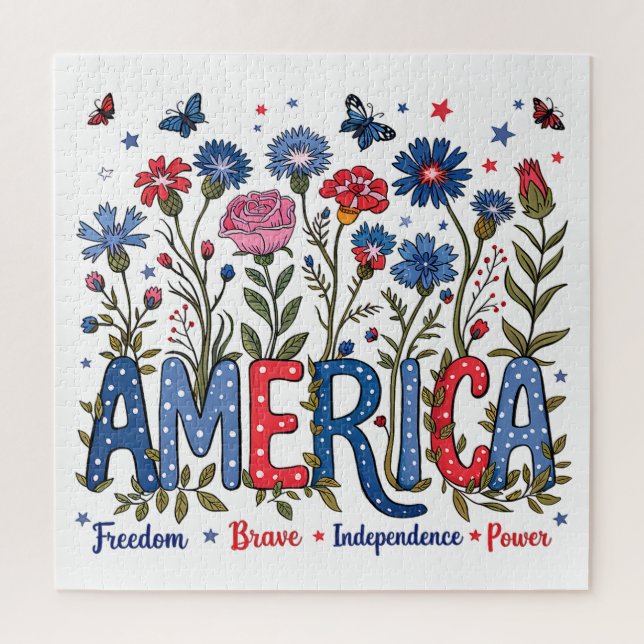Puzzle Patriotic American Wildflowers Fourth of July USA (Vertical)
