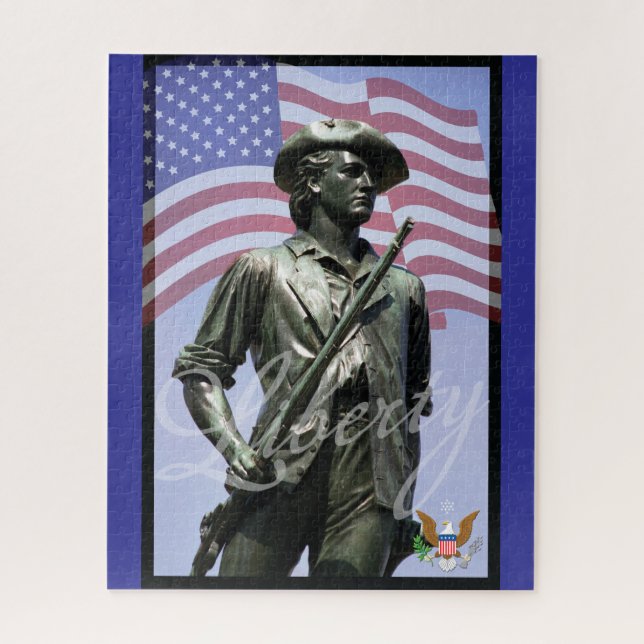Puzzle Patriotic Liberty Minuteman with Defense Emblem (Vertical)