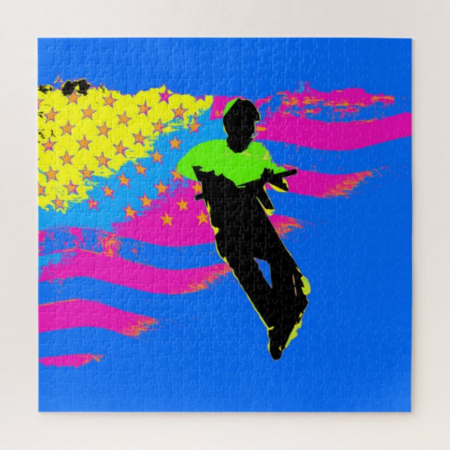 Puzzle Patriotic Scooter Rider y el arte de la bandera de (Vertical)