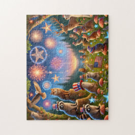 Puzzle Patriotic Woodland Animals 4th of July Fireworks