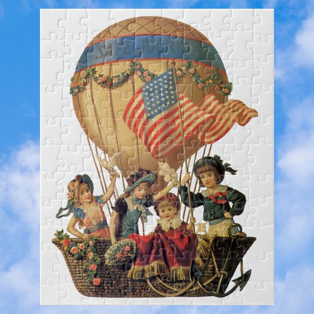 Puzzle Patriótico vintage, niños en globo aerostático (Subido por el creador)