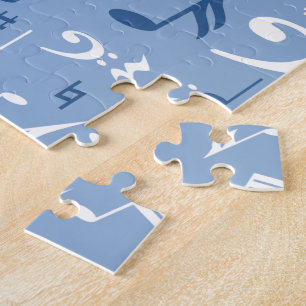 Puzzle Patrón aleatorio de notas de música azul y blanca