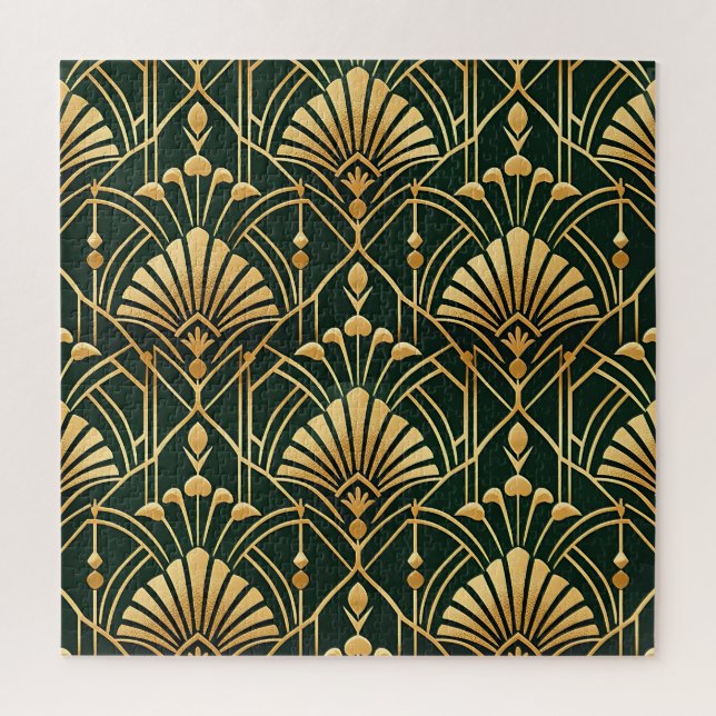 Puzzle Patrón Art Déco de Oro Esmeralda (Vertical)