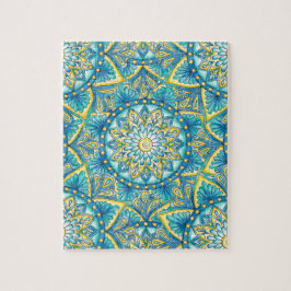 Puzzle Patrón azul Mandala amarillo turquesa
