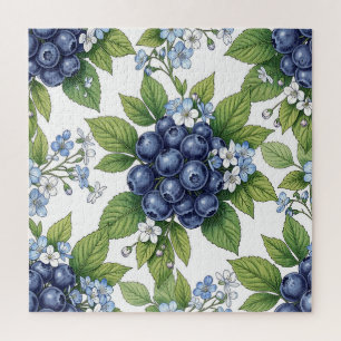 Puzzle Patrón Botánico de Flor de Arándano Azul Vintage