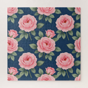 Puzzle Patrón botánico de rosas rosadas exuberantes