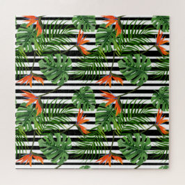 Puzzle Patrón Botánico Rayado de Monstera Tropical