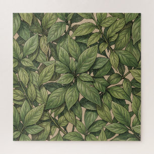 Puzzle Patrón botánico vintage de hoja verde sin costuras