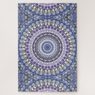 Puzzle Patrón Circular Geométrico de Mandala Azul y Púrpu