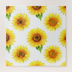 Puzzle Patrón continuo de acuarela de girasol brillante
