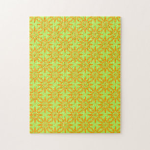 Puzzle Patrón continuo de flores verdes naranjas