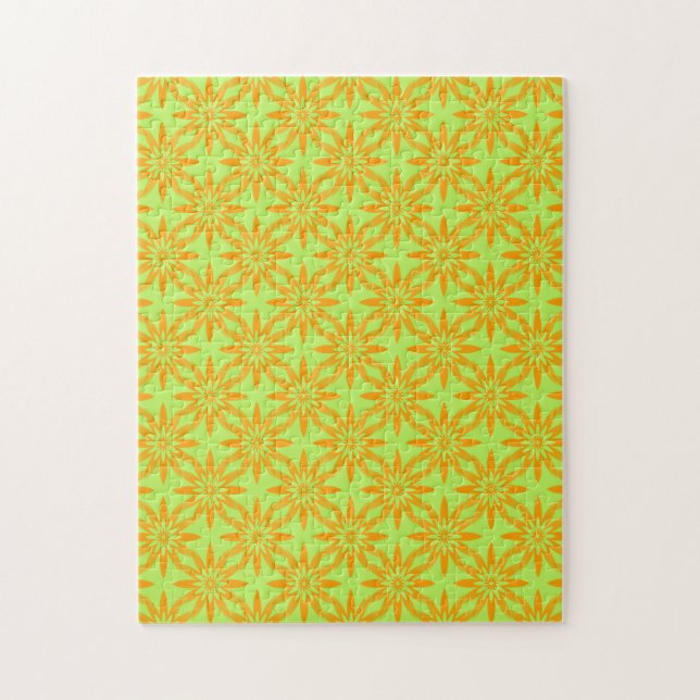 Puzzle Patrón continuo de flores verdes naranjas (Vertical)