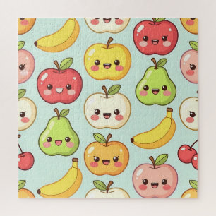 Puzzle Patrón continuo de frutas Kawaii lindo dibujo
