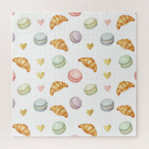 Puzzle Patrón continuo de Macarons y Croissants Pastel