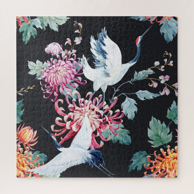 Puzzle Patrón de acuarela de crisantemo de raza roja (Vertical)