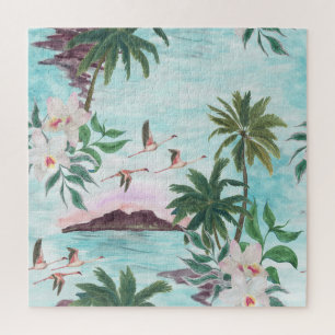 Puzzle Patrón de acuarela de Flamingo en el paisaje de Ha