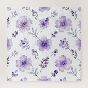 Puzzle Patrón de acuarela de flor de lino púrpura lavanda