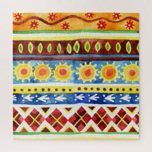 Puzzle Patrón de acuarela étnica pintada a mano