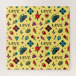 Puzzle Patrón de amor del tatuaje de la vieja escuela