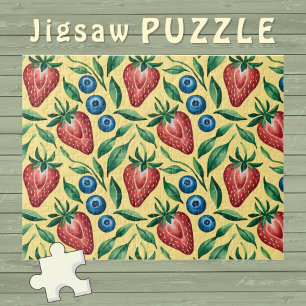 Puzzle Patrón de arándano de fresa de color agua en amari