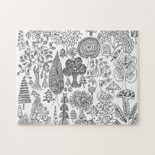 Puzzle Patrón de árbol blanco y negro decorativo moderno