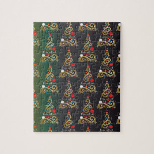 Puzzle Patrón de árbol de navidad de oro verde mate