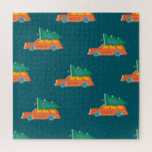 Puzzle Patrón de árbol de navidad del coche retro
