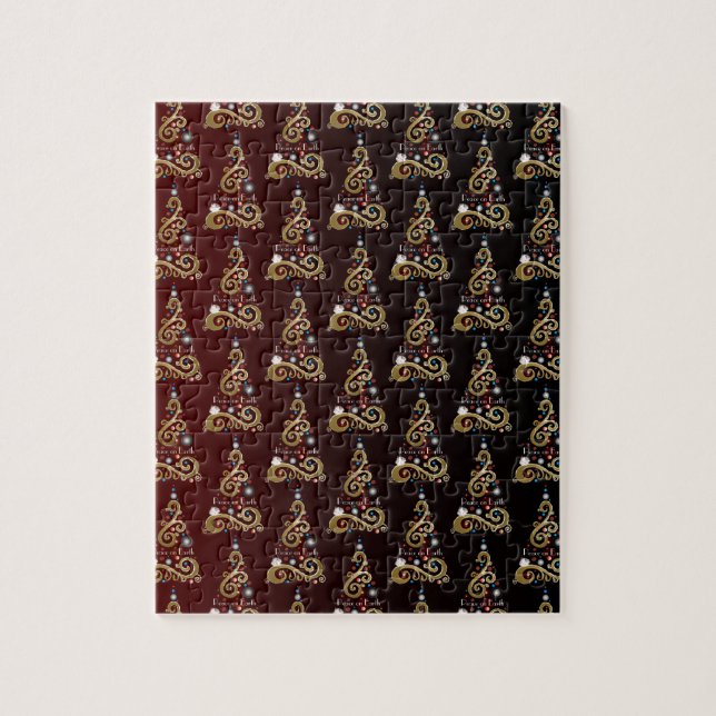 Puzzle Patrón de árbol de Navidad dorado de la Paz en la  (Vertical)