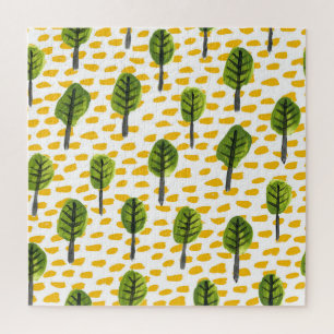 Puzzle Patrón de árbol negro verde Naive
