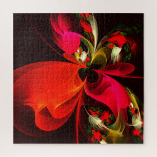 Puzzle Patrón de arte abstracto rojo verde floral moderno