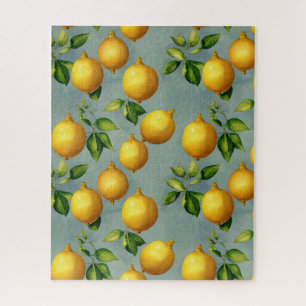 Puzzle Patrón de arte de limones y hojas vintage sobre gr
