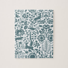 Puzzle Patrón de aves, ciervos, árboles folclóricos