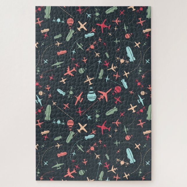 Puzzle Patrón de avión negro y aviación (Vertical)