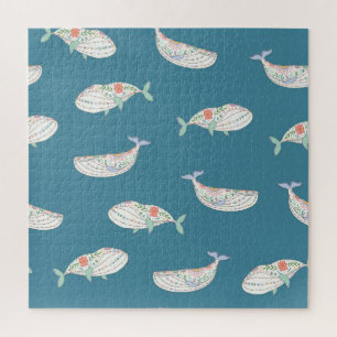 Puzzle Patrón de ballenas escandinavas, animales marinos