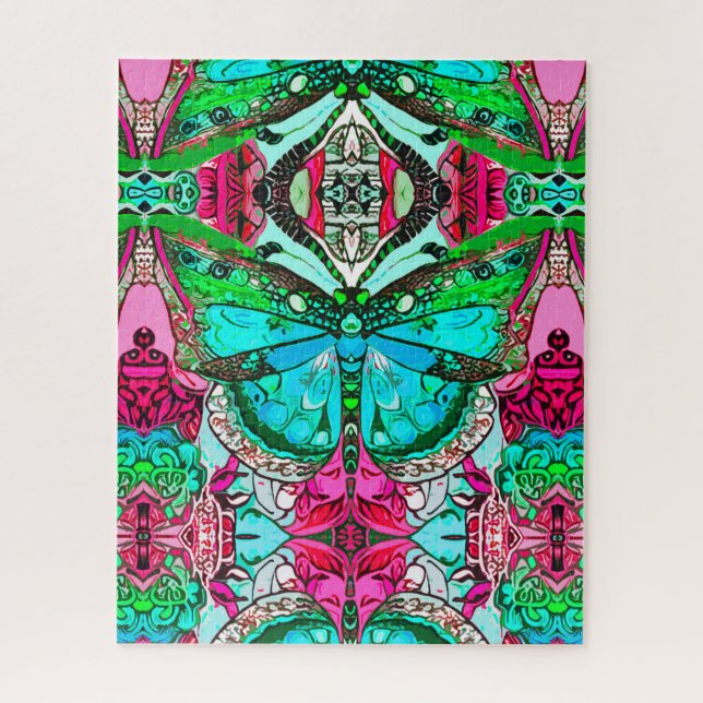 Puzzle Patrón de batik de mariposa y medallón en turquesa (Vertical)