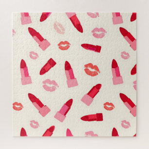 Puzzle Patrón de beso con lápiz labial rosa