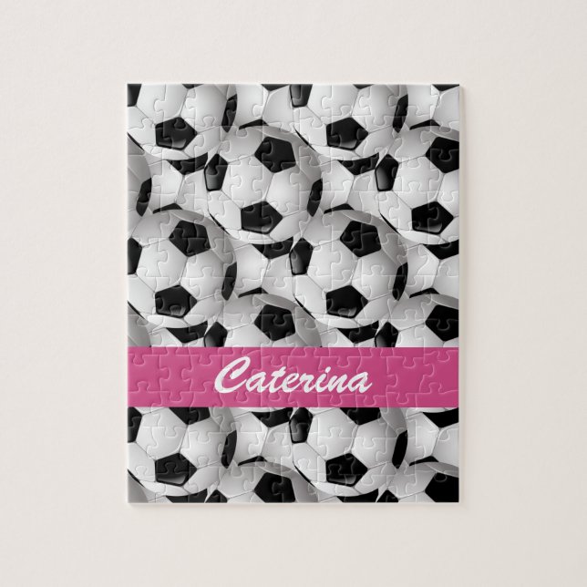 Puzzle Patrón de bola de fútbol personalizado rosa (Vertical)