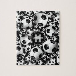 Puzzle patrón de bolas de fútbol monogramado de los chica