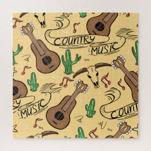 Puzzle Patrón de cactus de guitarra de música country