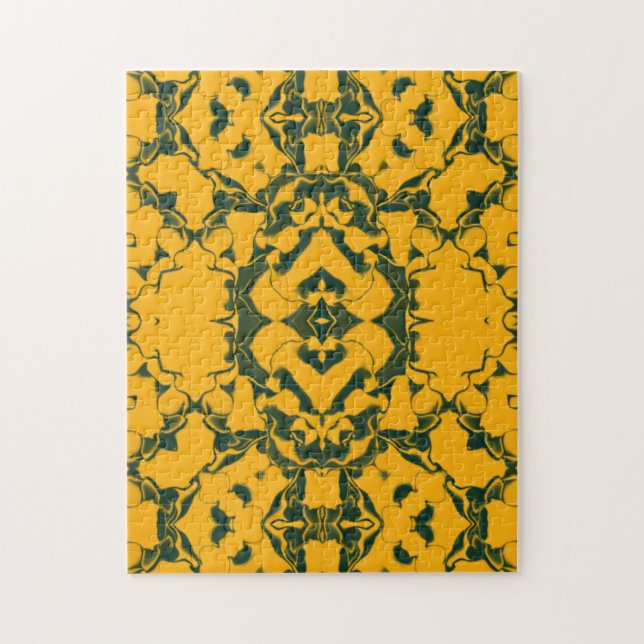 Puzzle Patrón de Caleidoscopio Verde y Dorado con Encaje (Vertical)