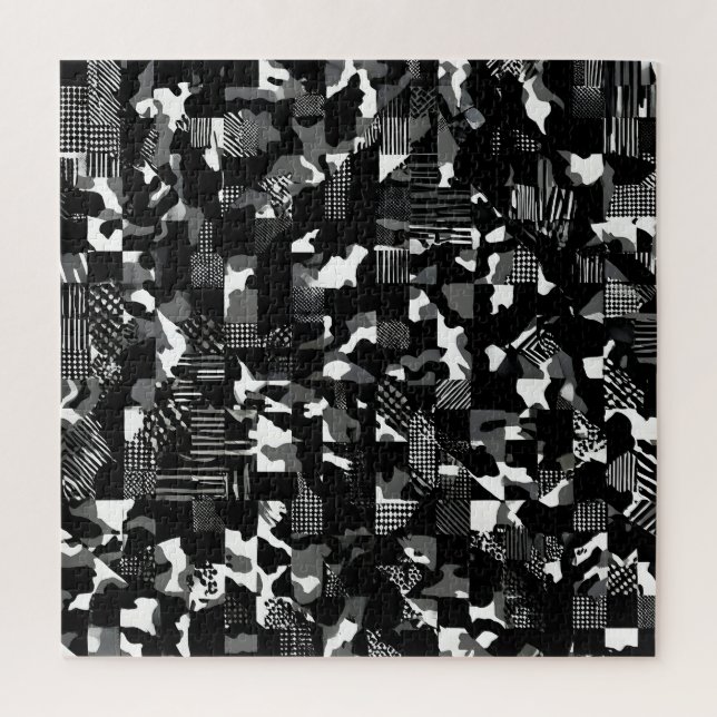 Puzzle Patrón de camuflaje blanco negro "Fractura" (Vertical)
