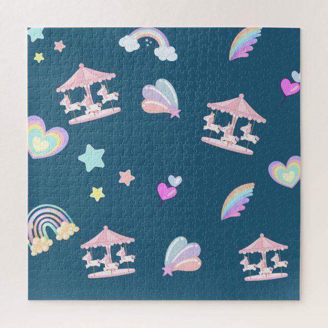 Puzzle Patrón de carrusel de arco iris de Unicornio mágic (Vertical)