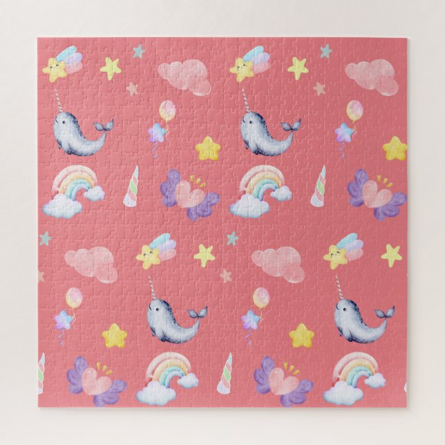 Puzzle Patrón de chica del arcoiris de unicornio (Vertical)