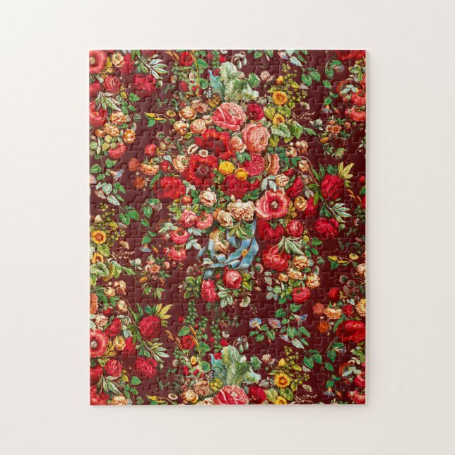 Puzzle Patrón de Chintz flores rojas rosadas pintadas (Vertical)