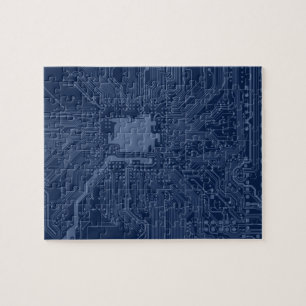 Puzzle Patrón de circuito de la tarjeta madre azul geek