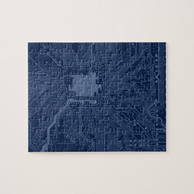 Puzzle Patrón de circuito de la tarjeta madre azul geek (Horizontal)