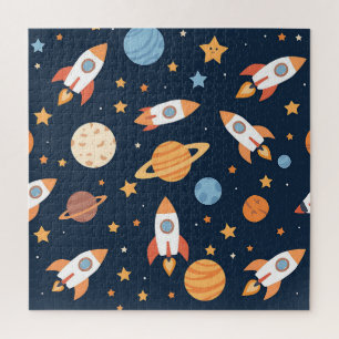 Puzzle Patrón de cohetes y planetas del espacio lindo
